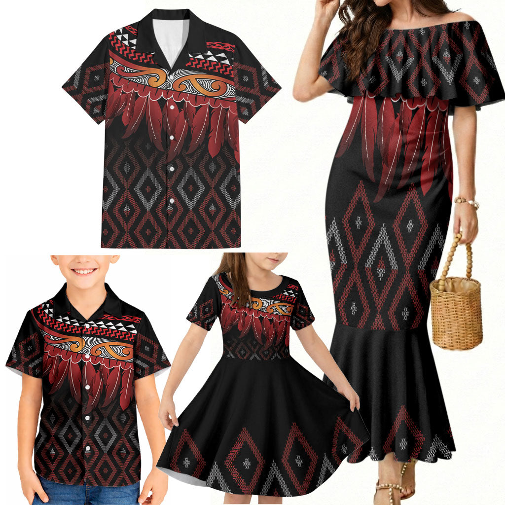 Aotearoa Maori Ngapuhi Iwi Family Matching Mermaid Dress and Hawaiian Shirt Korowai Tukutuku Kaokao Motifs LT7 - Polynesian Pride