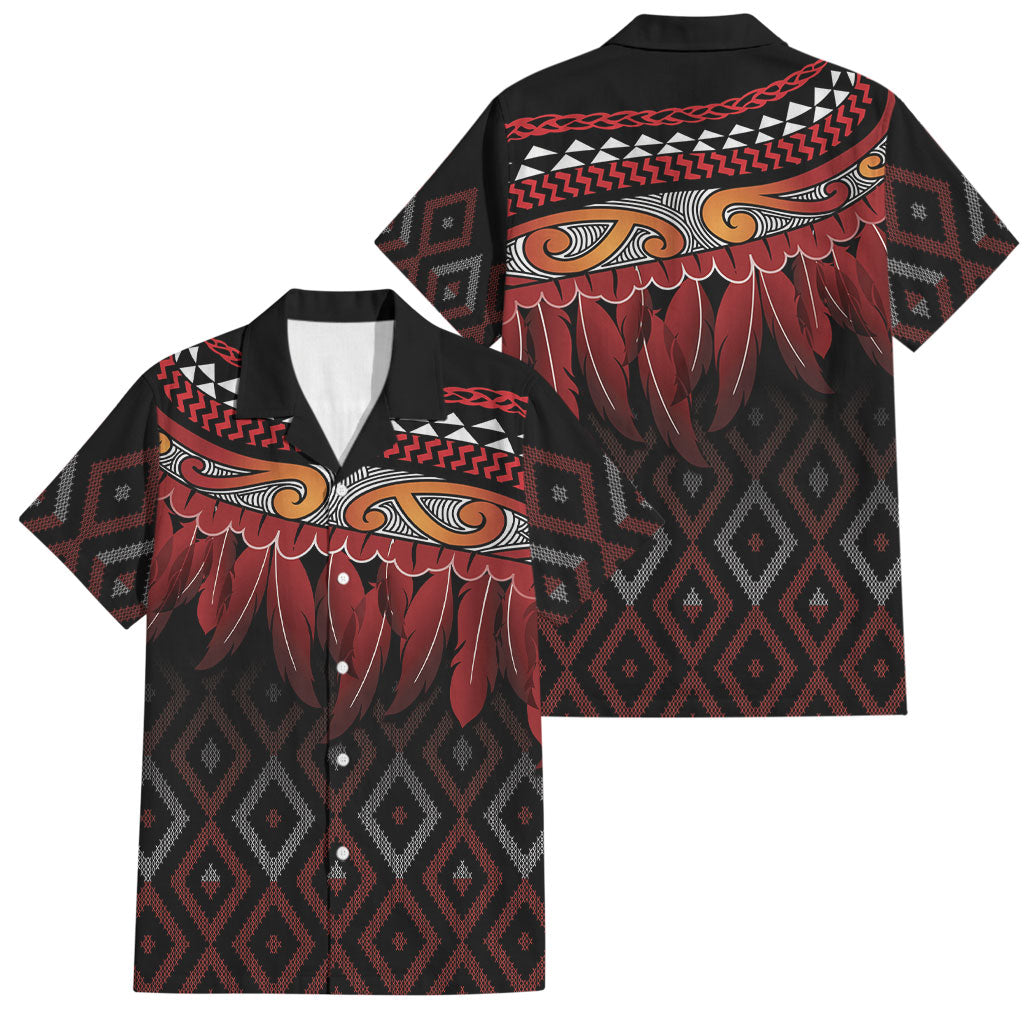 Aotearoa Maori Ngapuhi Iwi Family Matching Off Shoulder Short Dress and Hawaiian Shirt Korowai Tukutuku Kaokao Motifs