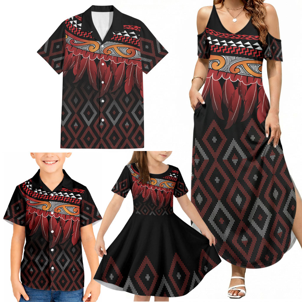 Aotearoa Maori Ngapuhi Iwi Family Matching Summer Maxi Dress and Hawaiian Shirt Korowai Tukutuku Kaokao Motifs LT7 - Polynesian Pride