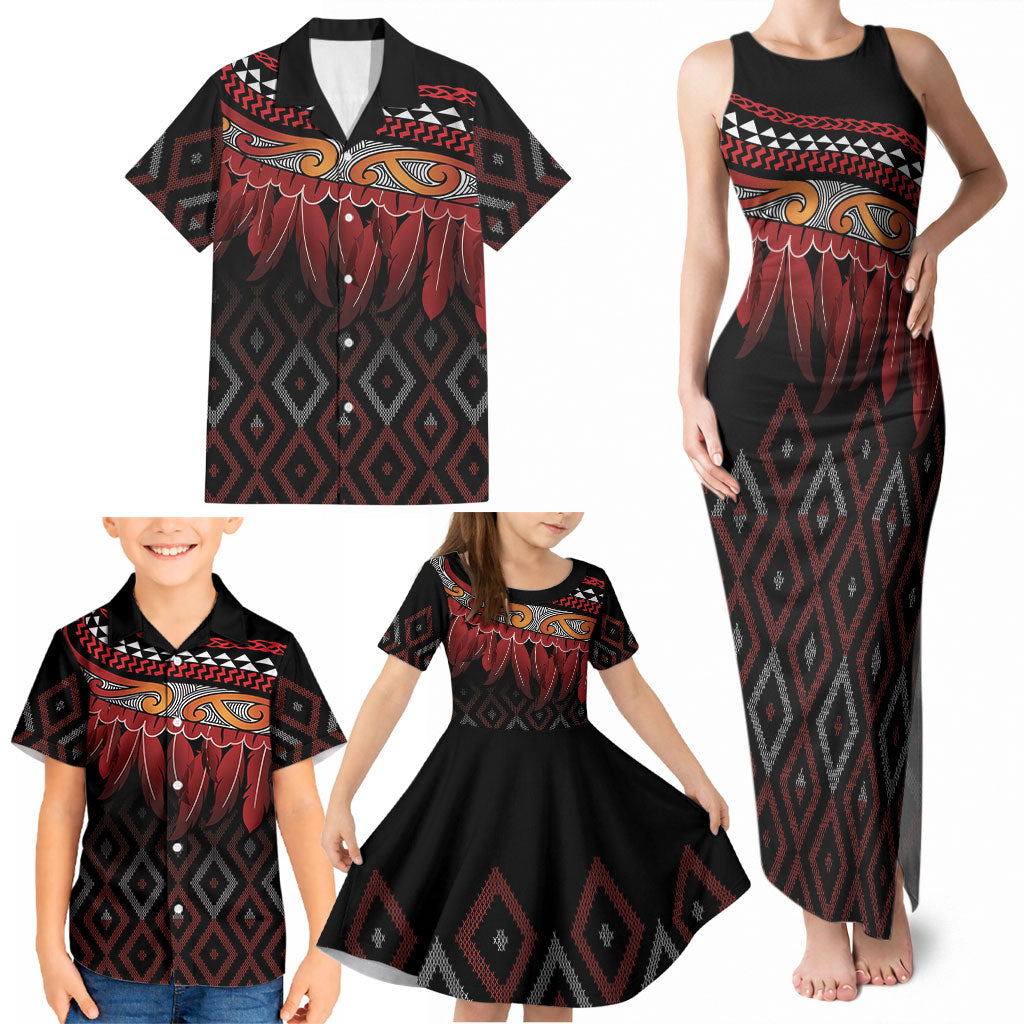 Aotearoa Maori Ngapuhi Iwi Family Matching Tank Maxi Dress and Hawaiian Shirt Korowai Tukutuku Kaokao Motifs LT7 - Polynesian Pride