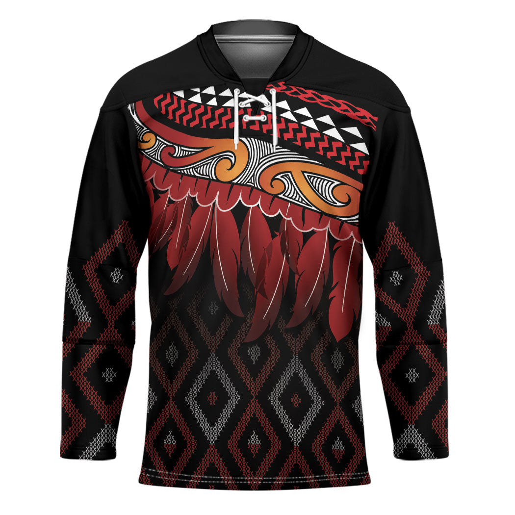 Aotearoa Maori Ngapuhi Iwi Hockey Jersey Korowai Tukutuku Kaokao Motifs LT7 Unisex Black - Polynesian Pride