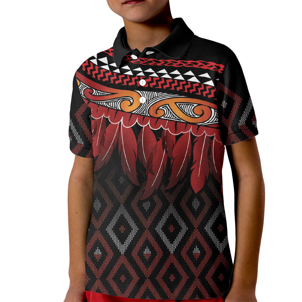 Aotearoa Maori Ngapuhi Iwi Kid Polo Shirt Korowai Tukutuku Kaokao Motifs