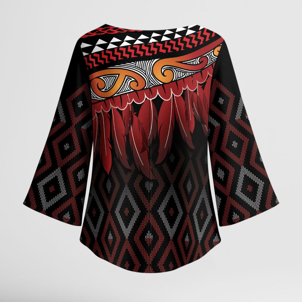 Aotearoa Maori Ngapuhi Iwi Kimono Sleeve Blouse Korowai Tukutuku Kaokao Motifs