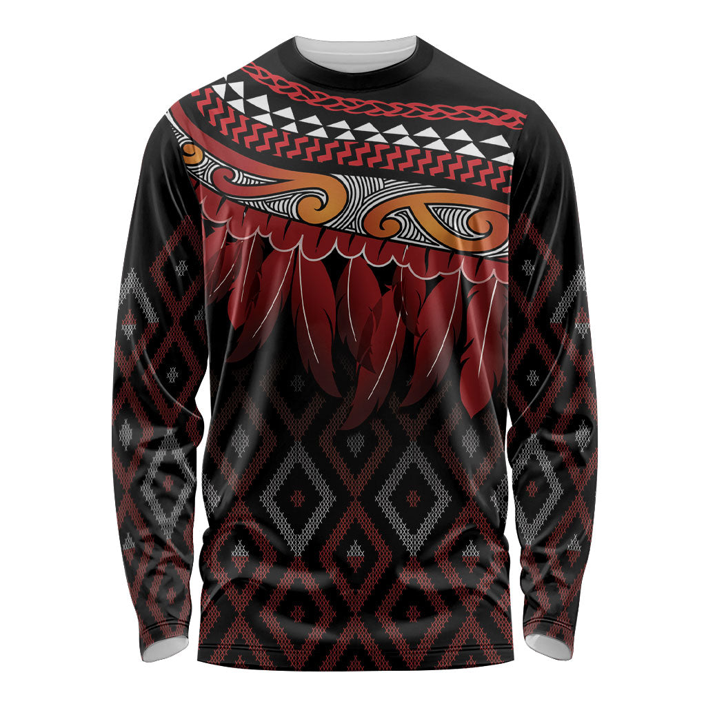 Aotearoa Maori Ngapuhi Iwi Long Sleeve Shirt Korowai Tukutuku Kaokao Motifs LT7 Unisex Black - Polynesian Pride