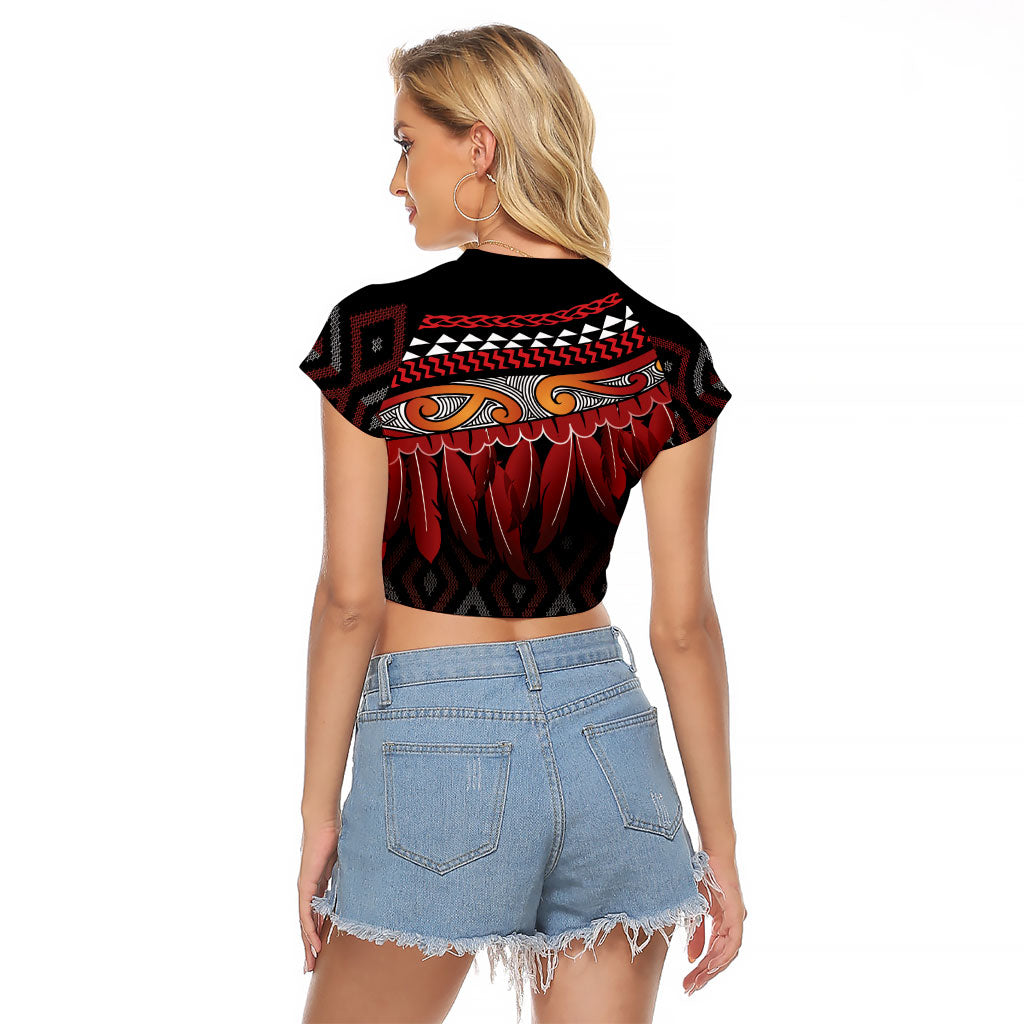 Aotearoa Maori Ngapuhi Iwi Raglan Cropped T Shirt Korowai Tukutuku Kaokao Motifs