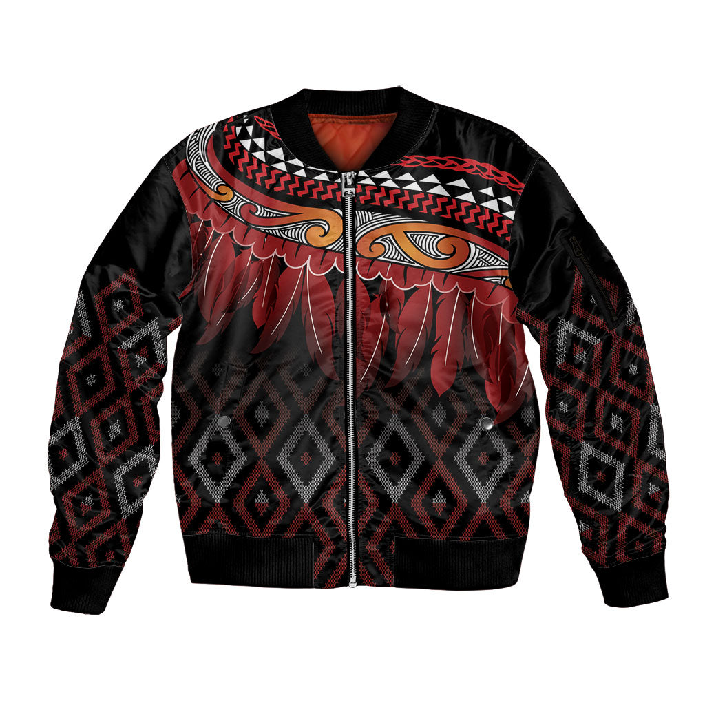 Aotearoa Maori Ngapuhi Iwi Sleeve Zip Bomber Jacket Korowai Tukutuku Kaokao Motifs
