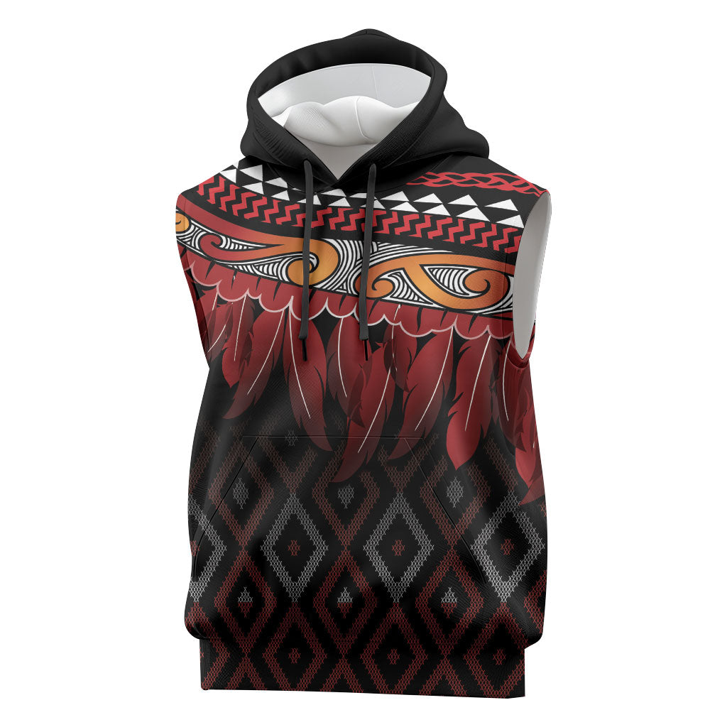 Aotearoa Maori Ngapuhi Iwi Sleeveless Hoodie Korowai Tukutuku Kaokao Motifs LT7 Black - Polynesian Pride