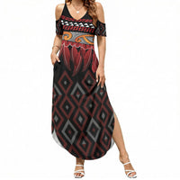 Aotearoa Maori Ngapuhi Iwi Summer Maxi Dress Korowai Tukutuku Kaokao Motifs