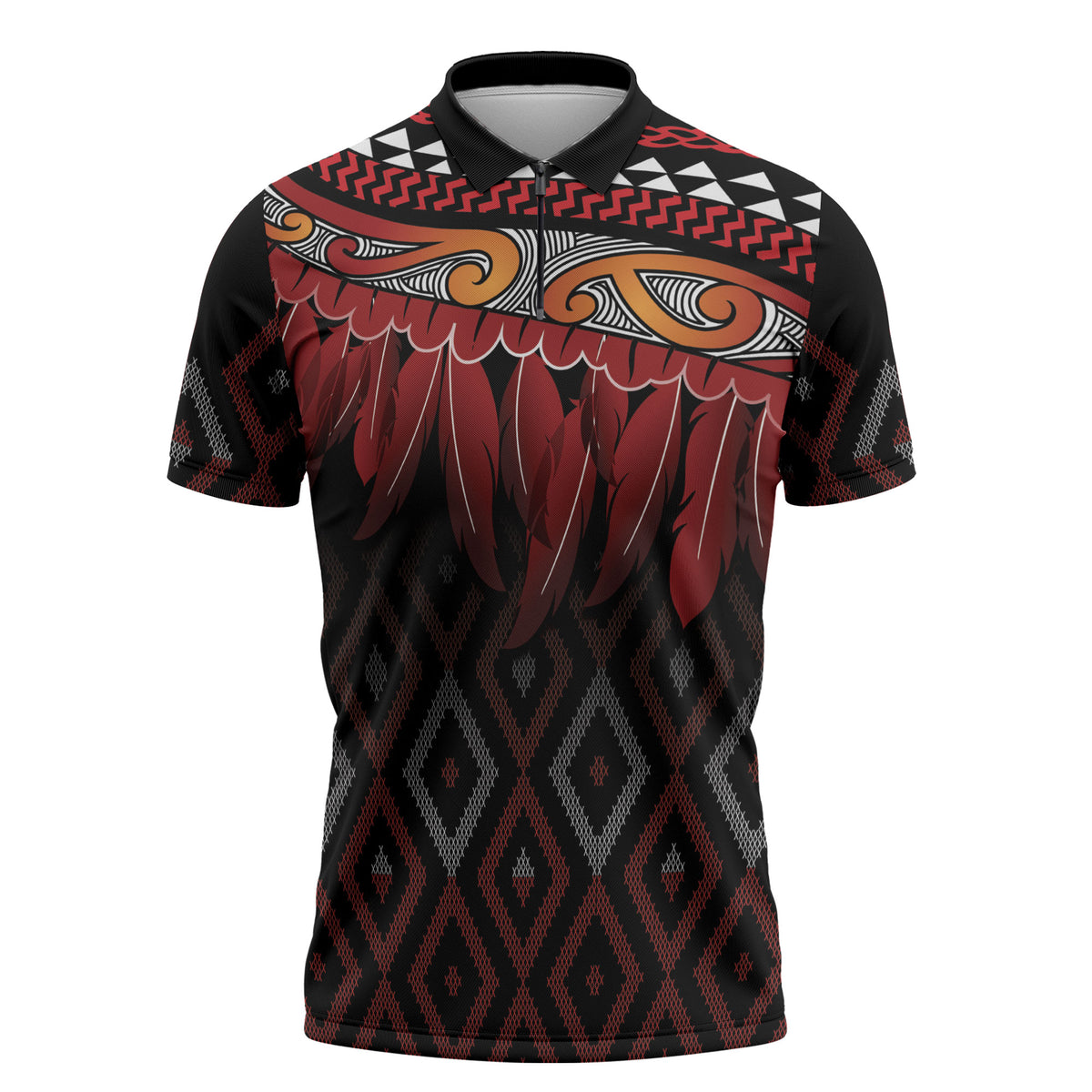 Aotearoa Maori Ngapuhi Iwi Zipper Polo Shirt Korowai Tukutuku Kaokao Motifs