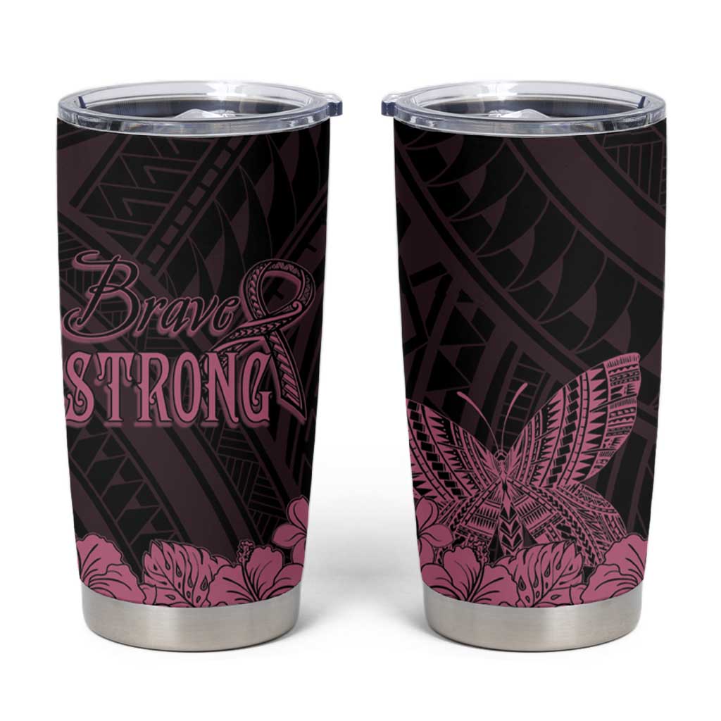 Polynesian Breast Cancer Awareness Tumbler Cup Floral Butterfly