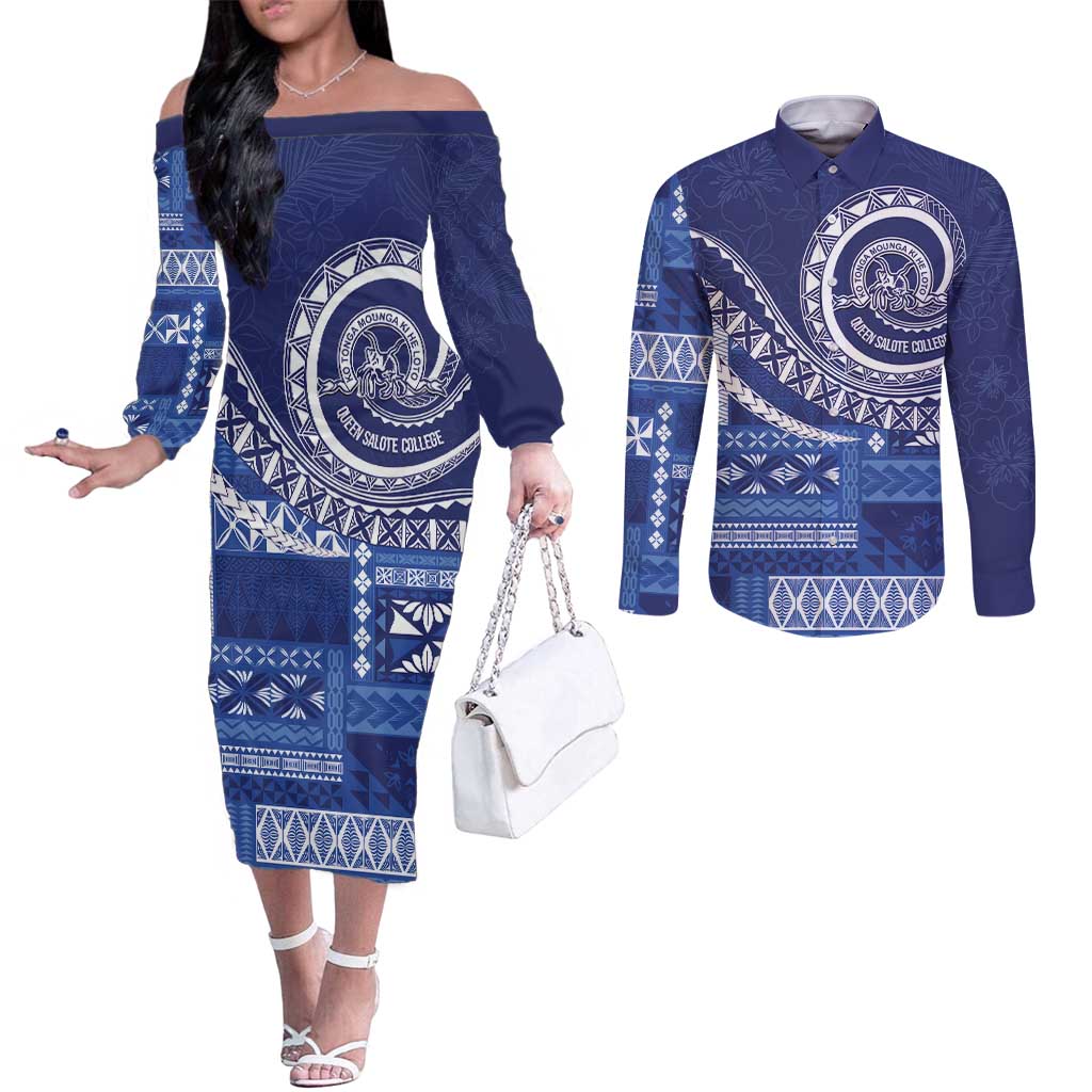 Queen Salote College 100th Anniversary Couples Matching Off The Shoulder Long Sleeve Dress and Long Sleeve Button Shirt QSC Royal Girls - Polynesian Pride