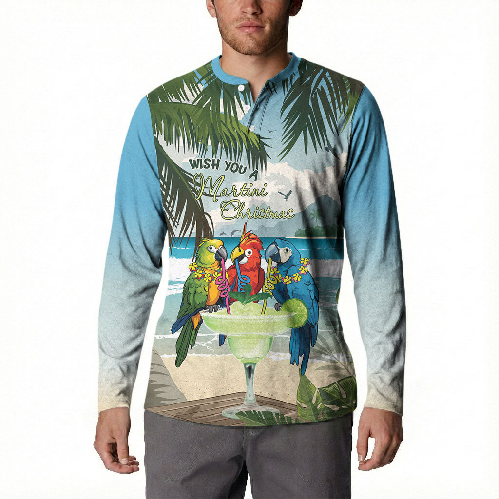 Wish You A Merry Martini Christmas Button Sweatshirt Cocktail Parrot-dise LT7 - Polynesian Pride