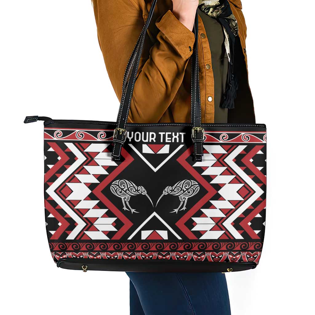 Personalised Taniko Motifs Aotearoa Leather Tote Bag Waitangi Kowhaiwhai Kiwi