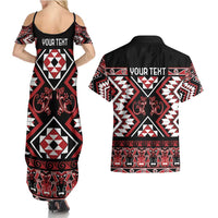 Personalised Aotearoa Waitangi Couples Matching Summer Maxi Dress and Hawaiian Shirt Taniko Motifs - Mania Gecko