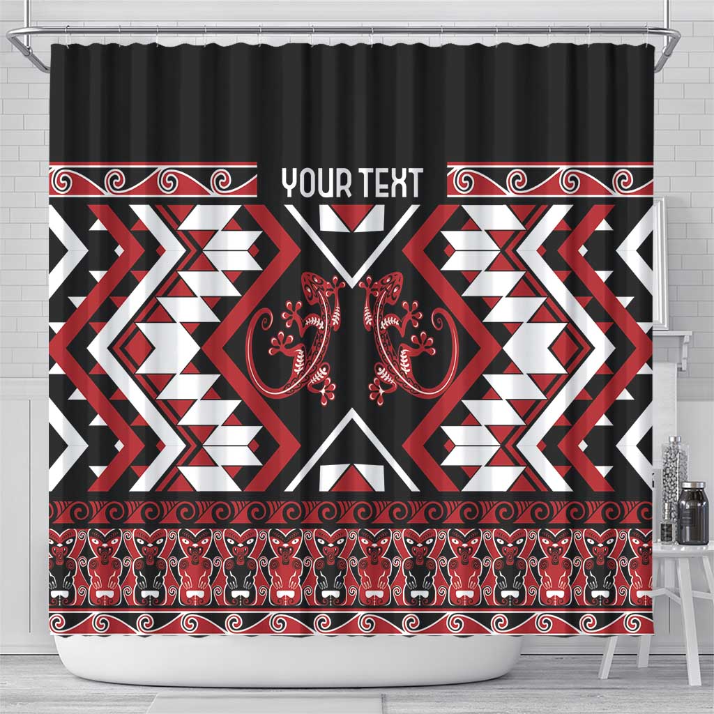 Personalised Aotearoa Waitangi Shower Curtain Taniko Motifs - Mania Gecko