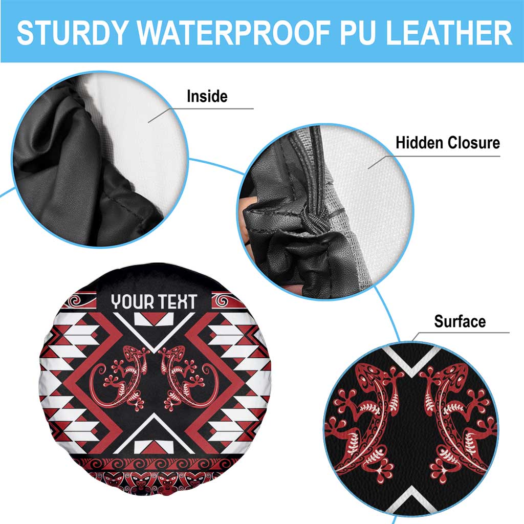 Personalised Aotearoa Waitangi Spare Tire Cover Taniko Motifs - Mania Gecko LT7 - Polynesian Pride