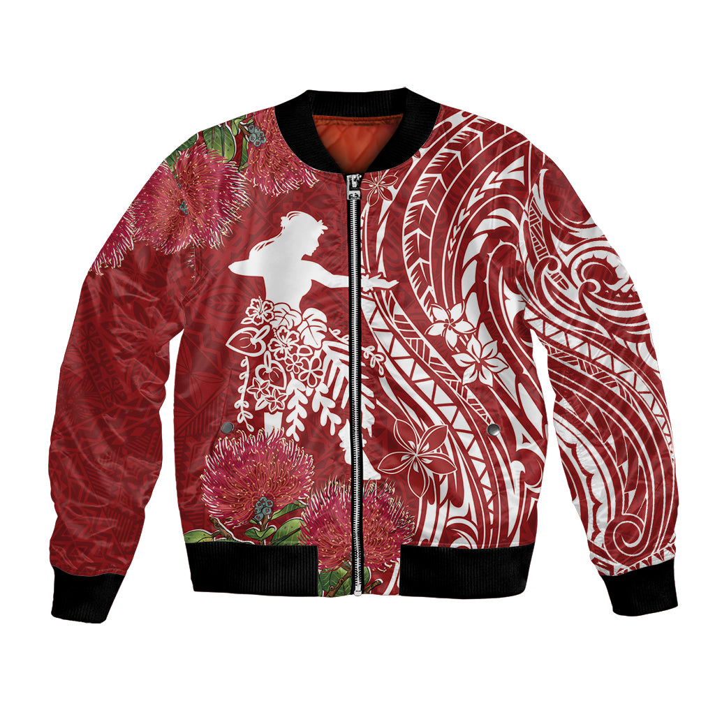 Personalised Hawaii Wahine Bomber Jacket Women's Day Ohia Lehua LT7 Unisex Red - Polynesian Pride