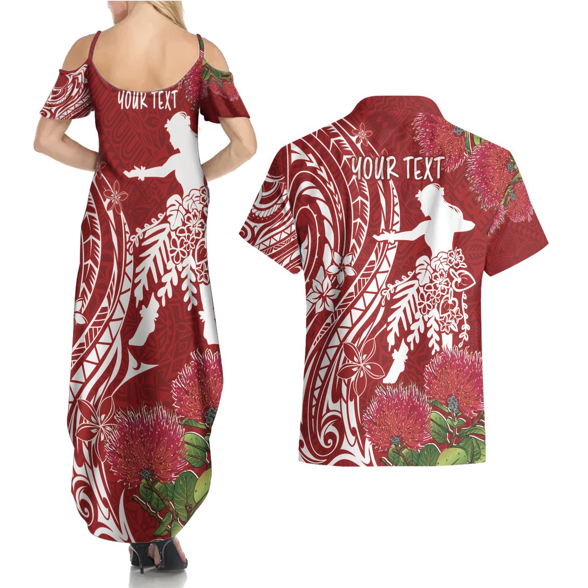 Personalised Hawaii Wahine Couples Matching Summer Maxi Dress and Hawaiian Shirt Women's Day Ohia Lehua LT7 - Polynesian Pride