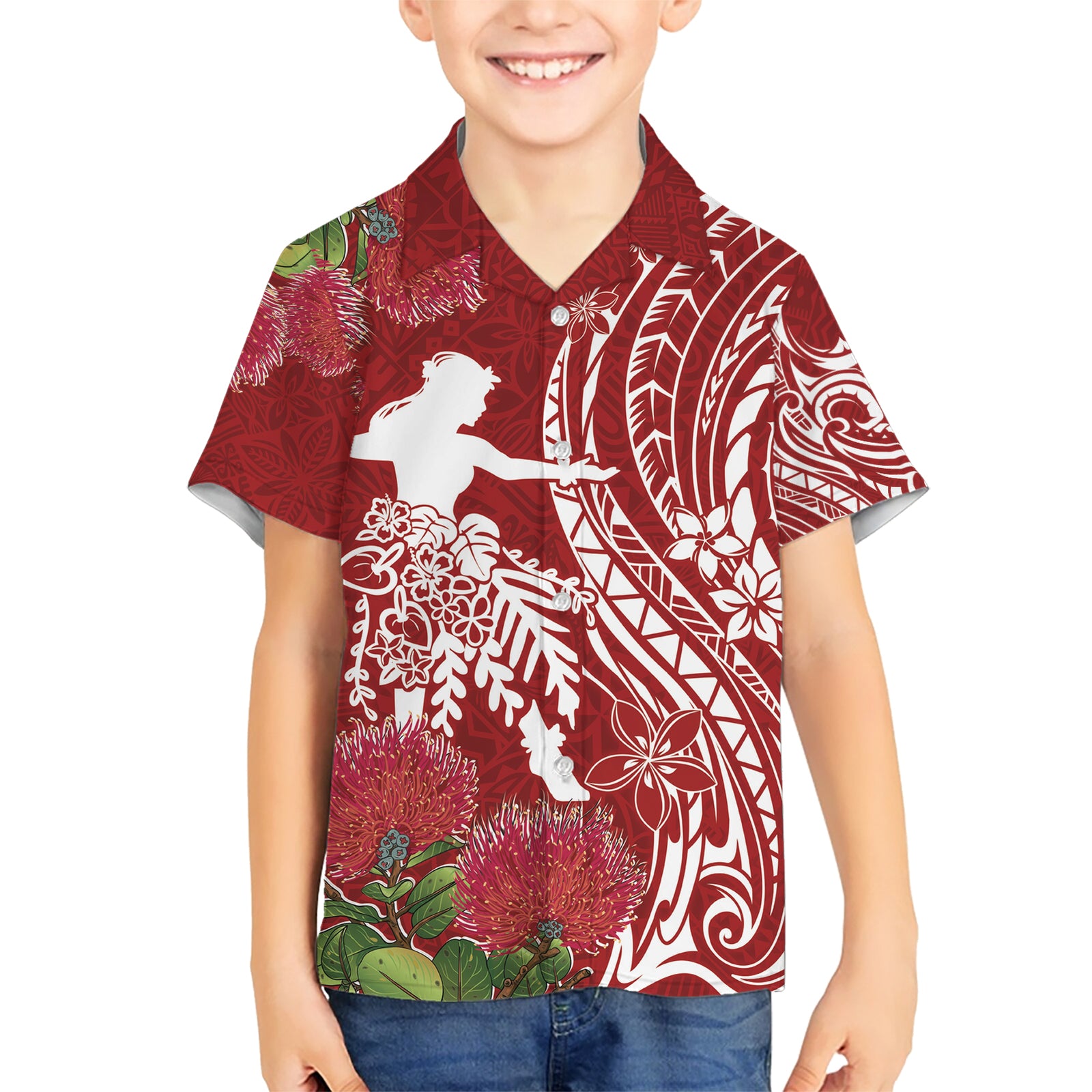 Personalised Hawaii Wahine Kid Hawaiian Shirt Women's Day Ohia Lehua LT7 Kid Red - Polynesian Pride