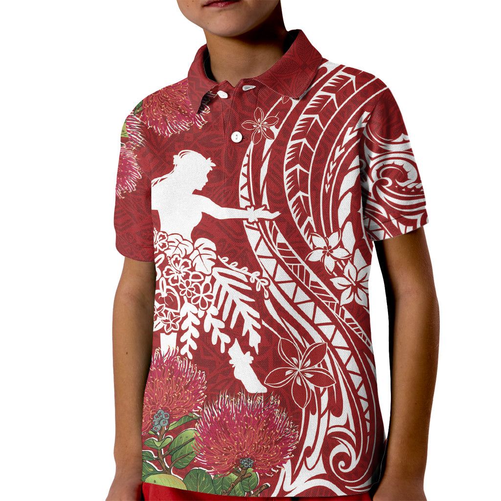 Personalised Hawaii Wahine Kid Polo Shirt Women's Day Ohia Lehua LT7 Kid Red - Polynesian Pride