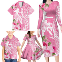Personalised Hawaii Wahine Family Matching Long Sleeve Bodycon Dress and Hawaiian Shirt Women's Day Maui Lokelani Roses LT7 - Polynesian Pride