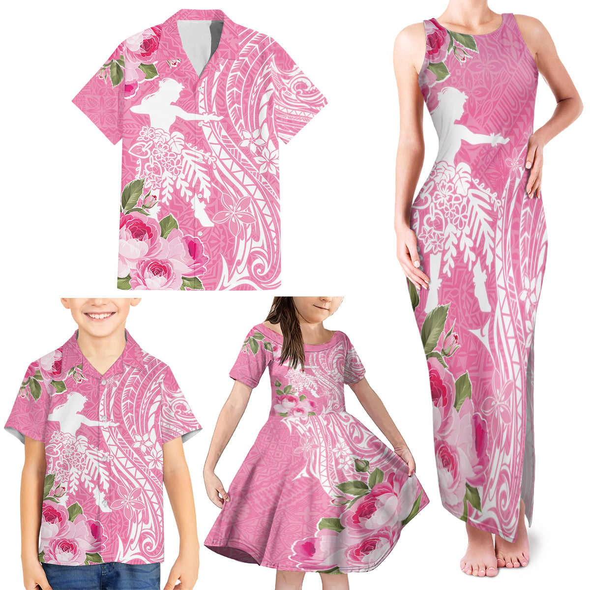 Personalised Hawaii Wahine Family Matching Tank Maxi Dress and Hawaiian Shirt Women's Day Maui Lokelani Roses LT7 - Polynesian Pride