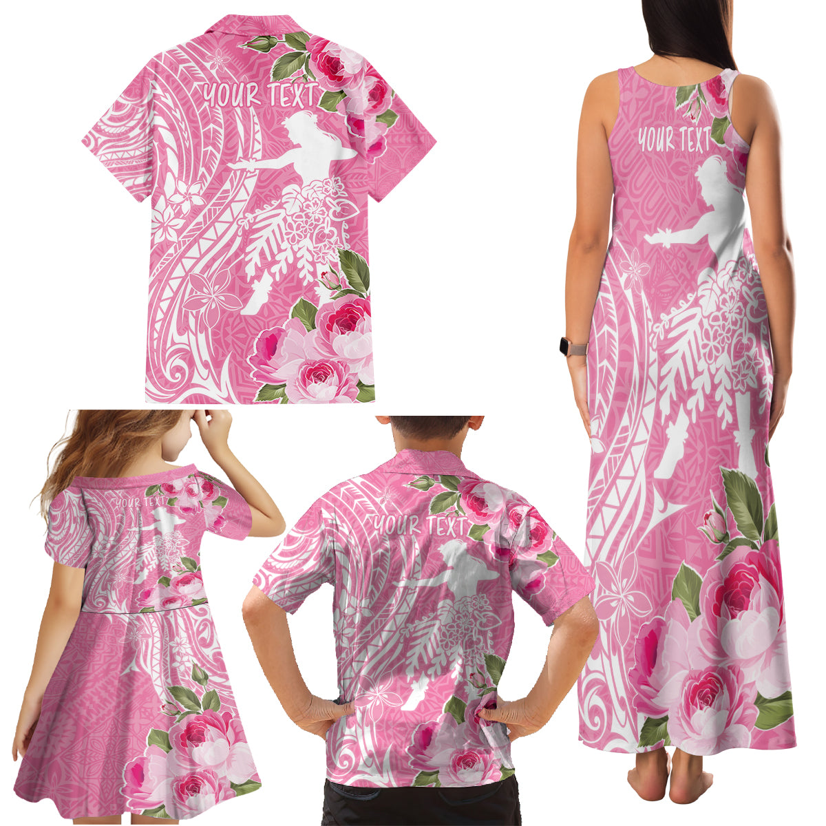 Personalised Hawaii Wahine Family Matching Tank Maxi Dress and Hawaiian Shirt Women's Day Maui Lokelani Roses LT7 - Polynesian Pride