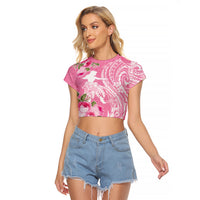 Personalised Hawaii Wahine Raglan Cropped T Shirt Women's Day Maui Lokelani Roses LT7 Female Pink - Polynesian Pride