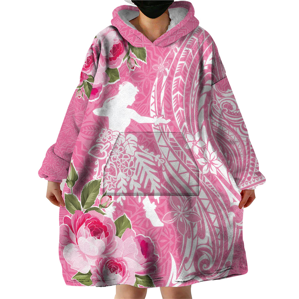 Personalised Hawaii Wahine Wearable Blanket Hoodie Women's Day Maui Lokelani Roses LT7 - Polynesian Pride