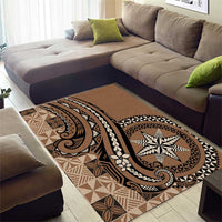 Tonga Ngatu Area Rug Vintage Brown Manulua Motifs