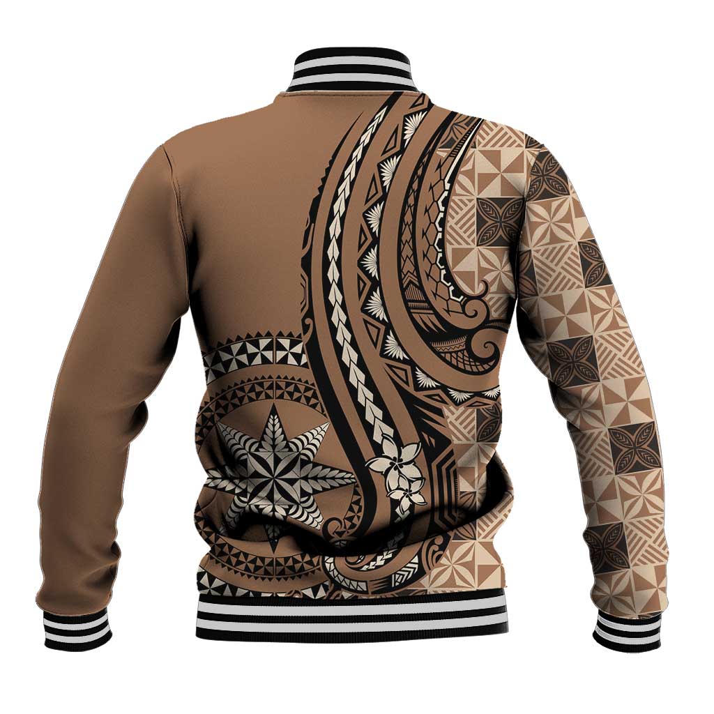 Personalized Tonga Ngatu Baseball Jacket Vintage Brown Manulua Motifs