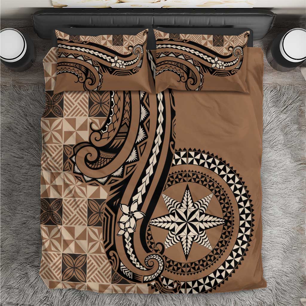 Tonga Ngatu Bedding Set Vintage Brown Manulua Motifs