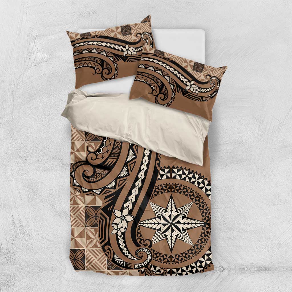 Tonga Ngatu Bedding Set Vintage Brown Manulua Motifs