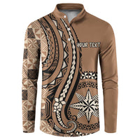 Personalized Tonga Ngatu Button Sweatshirt Vintage Brown Manulua Motifs