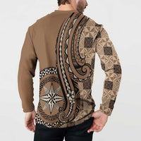 Personalized Tonga Ngatu Button Sweatshirt Vintage Brown Manulua Motifs
