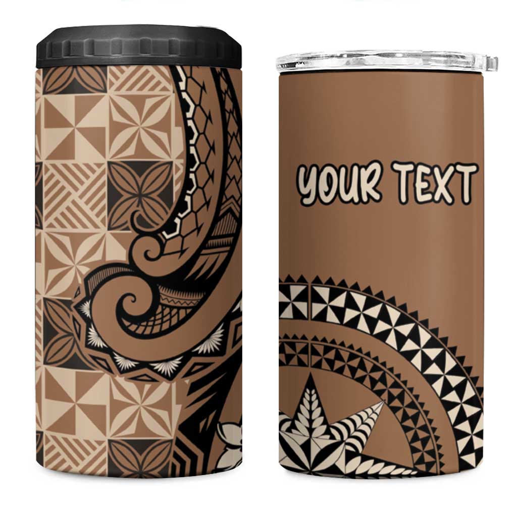 Personalized Tonga Ngatu 4 in 1 Can Cooler Tumbler Vintage Brown Manulua Motifs