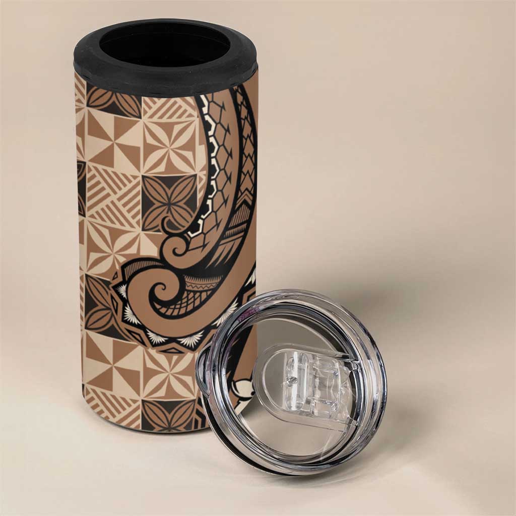 Personalized Tonga Ngatu 4 in 1 Can Cooler Tumbler Vintage Brown Manulua Motifs
