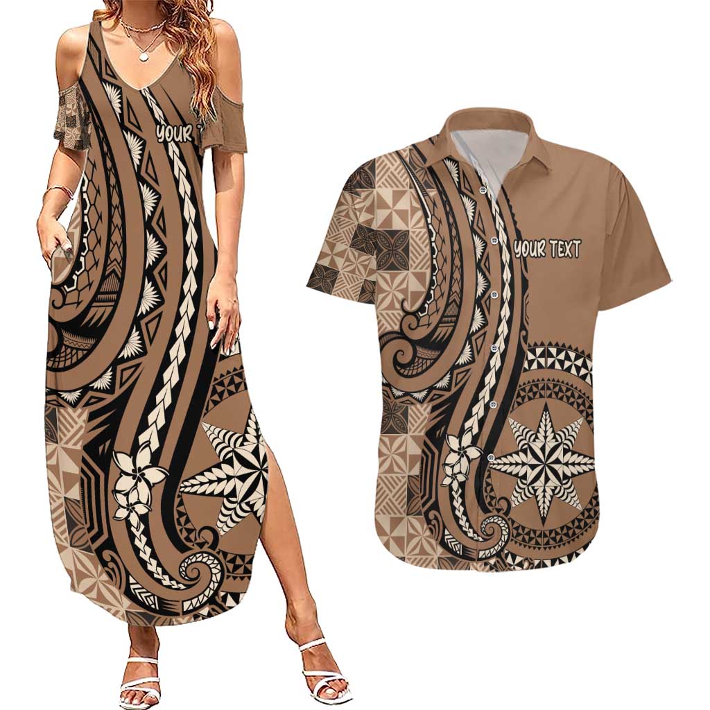 Personalized Tonga Ngatu Couples Matching Summer Maxi Dress and Hawaiian Shirt Vintage Brown Manulua Motifs