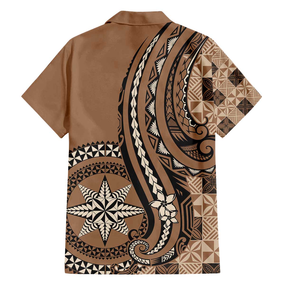 Personalized Tonga Ngatu Family Matching Off The Shoulder Long Sleeve Dress and Hawaiian Shirt Vintage Brown Manulua Motifs