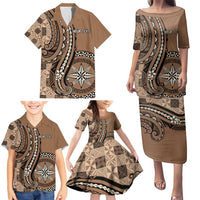 Personalized Tonga Ngatu Family Matching Puletasi and Hawaiian Shirt Vintage Brown Manulua Motifs