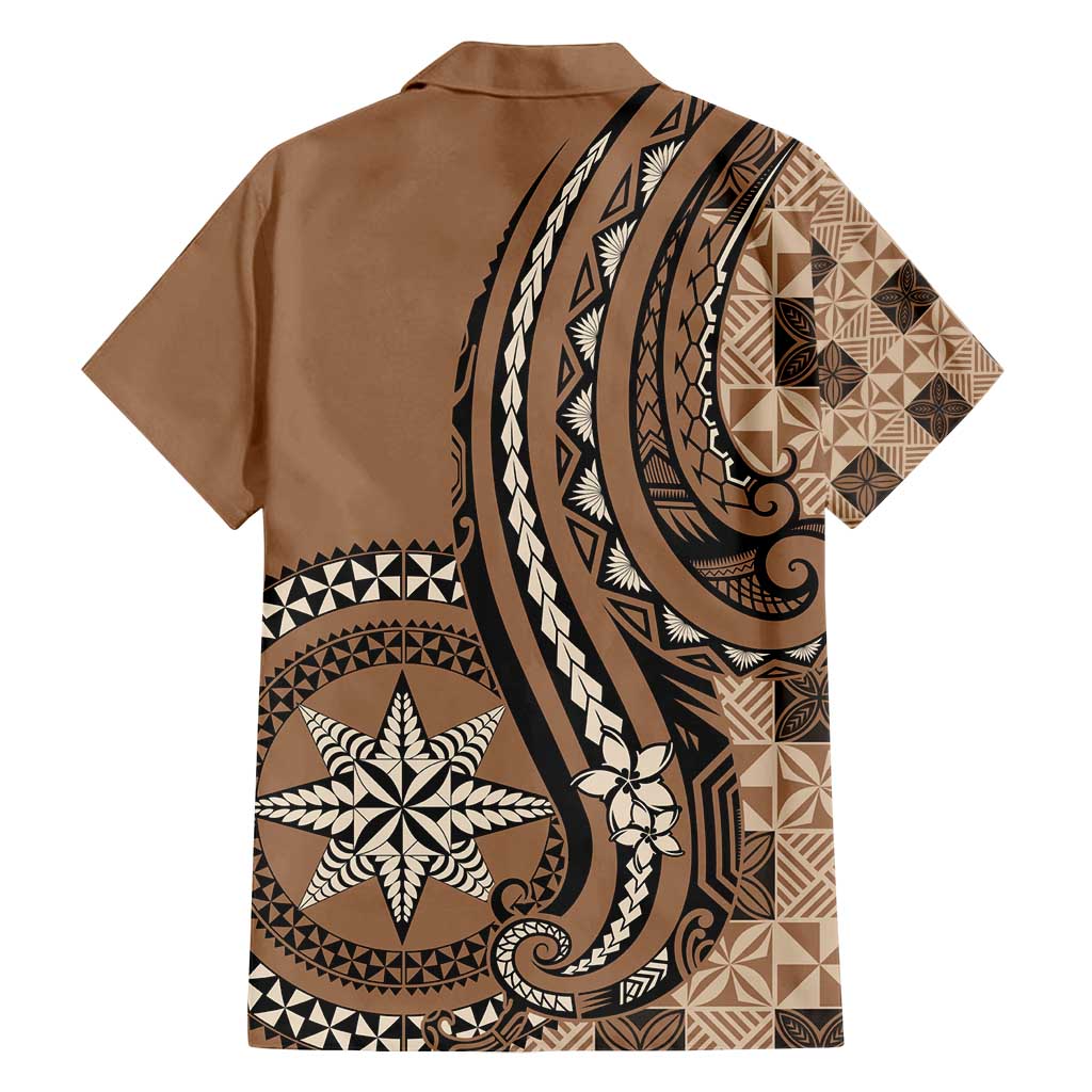 Personalized Tonga Ngatu Family Matching Puletasi and Hawaiian Shirt Vintage Brown Manulua Motifs