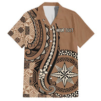 Personalized Tonga Ngatu Family Matching Short Sleeve Bodycon Dress and Hawaiian Shirt Vintage Brown Manulua Motifs