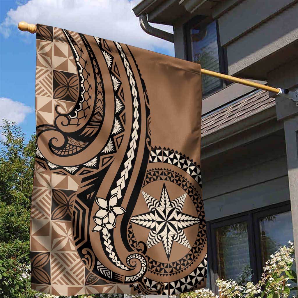 Tonga Ngatu Garden Flag Vintage Brown Manulua Motifs