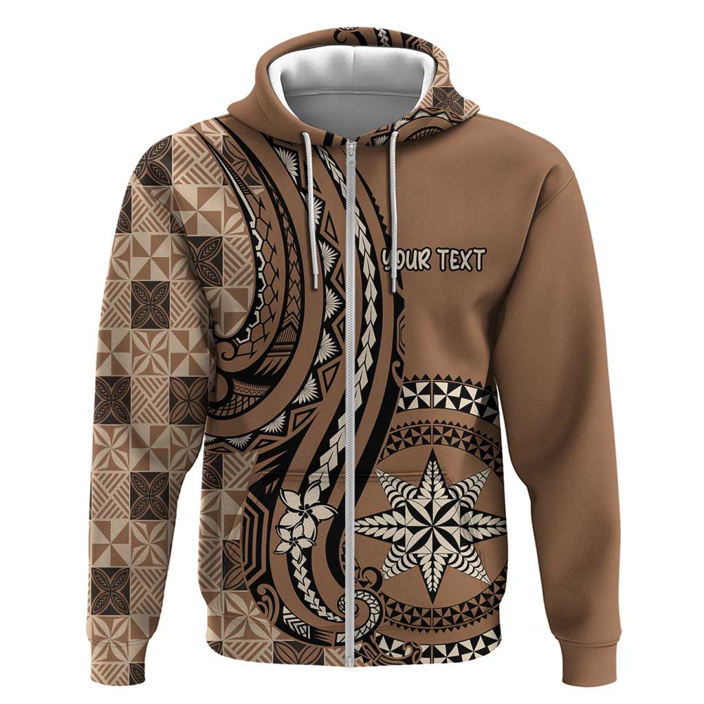 Personalized Tonga Ngatu Hoodie Vintage Brown Manulua Motifs