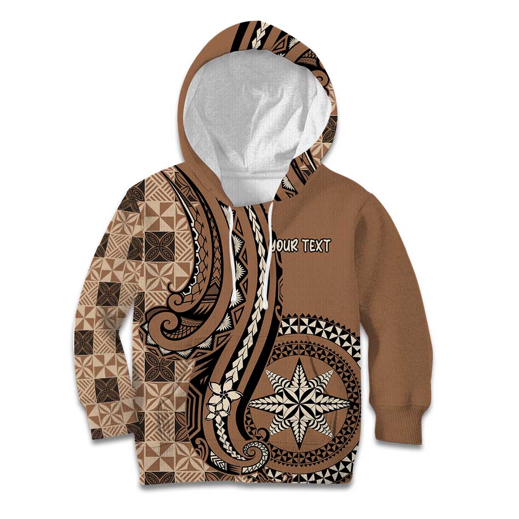 Personalized Tonga Ngatu Kid Hoodie Vintage Brown Manulua Motifs