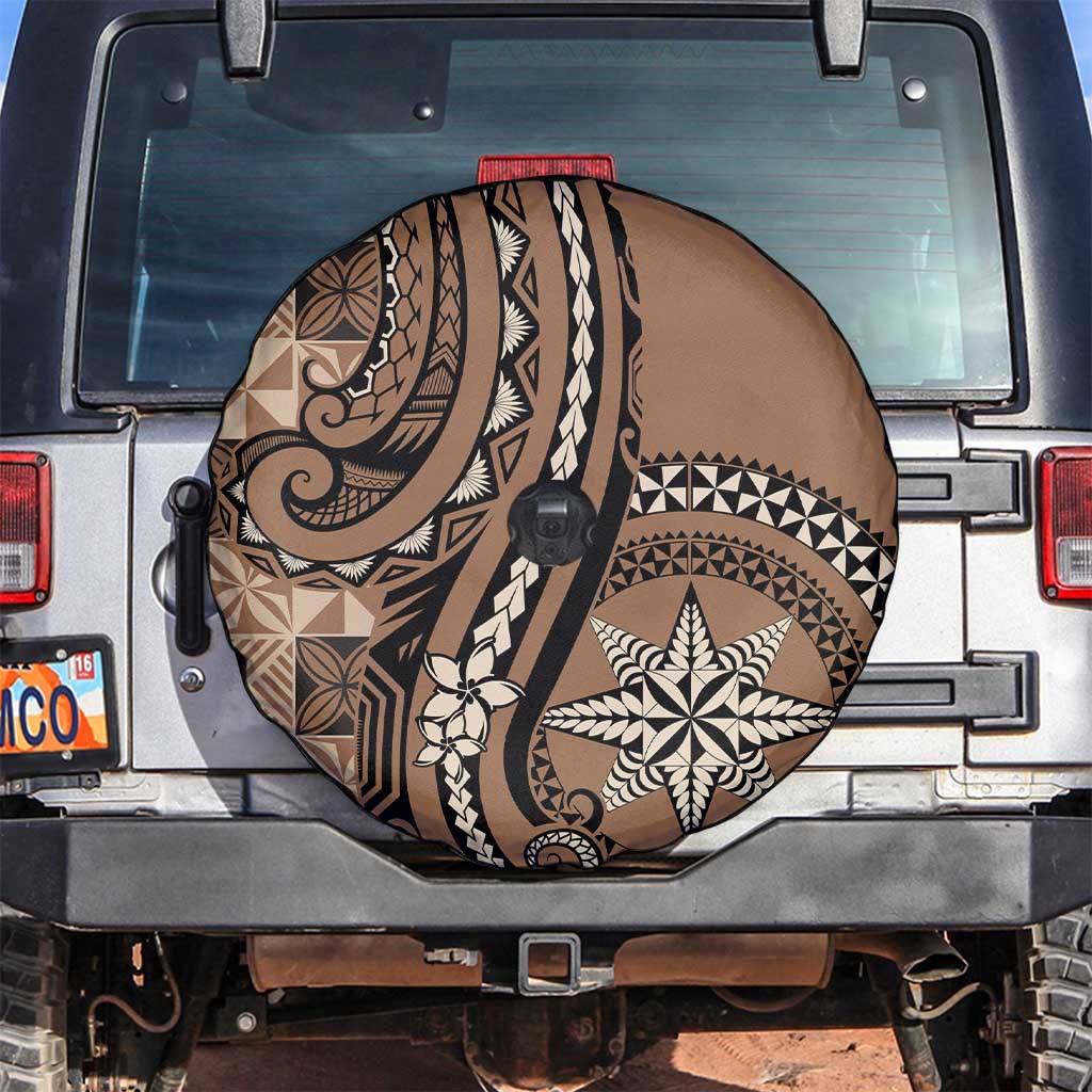 Tonga Ngatu Spare Tire Cover Vintage Brown Manulua Motifs
