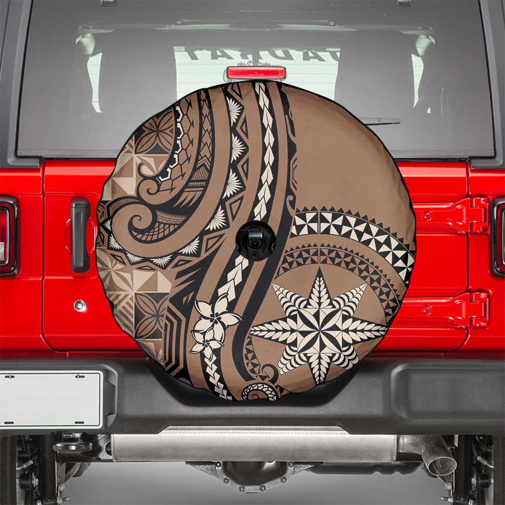 Tonga Ngatu Spare Tire Cover Vintage Brown Manulua Motifs