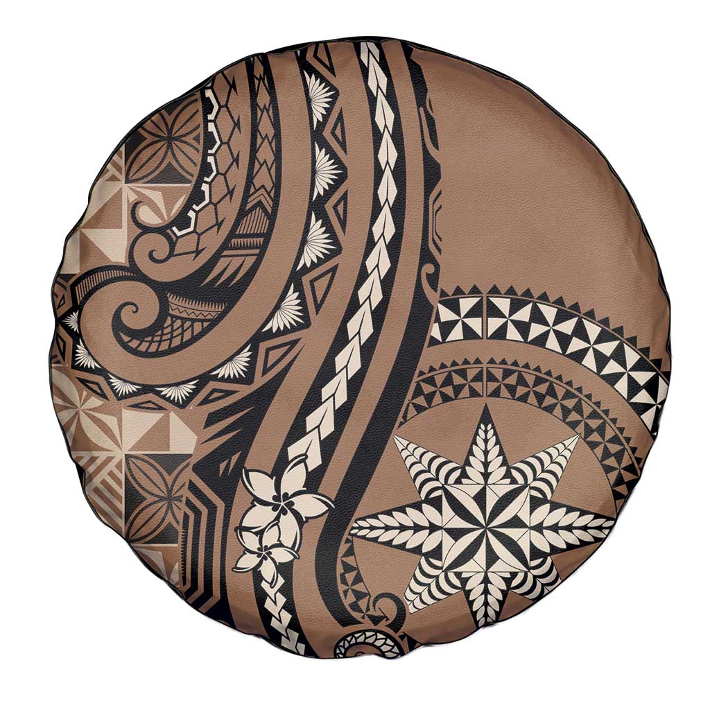 Tonga Ngatu Spare Tire Cover Vintage Brown Manulua Motifs