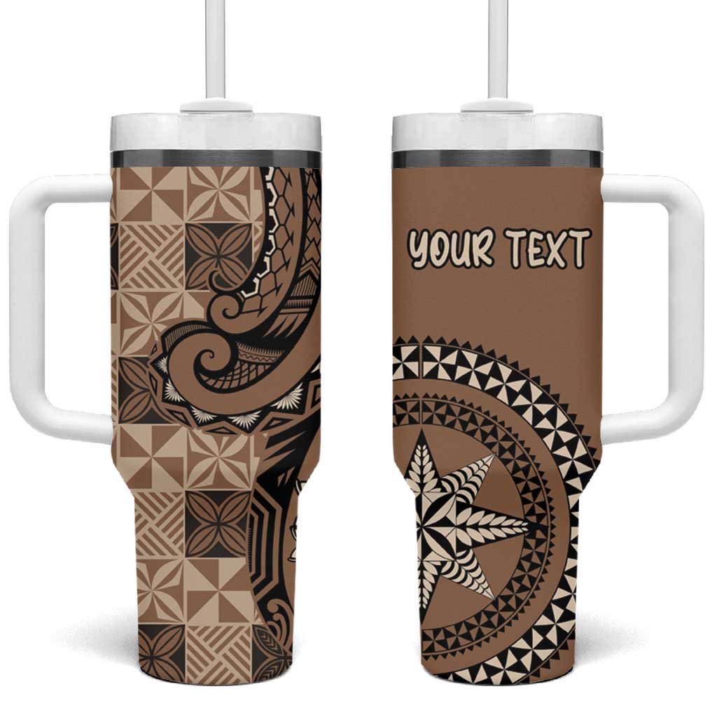 Personalized Tonga Ngatu Tumbler With Handle Vintage Brown Manulua Motifs