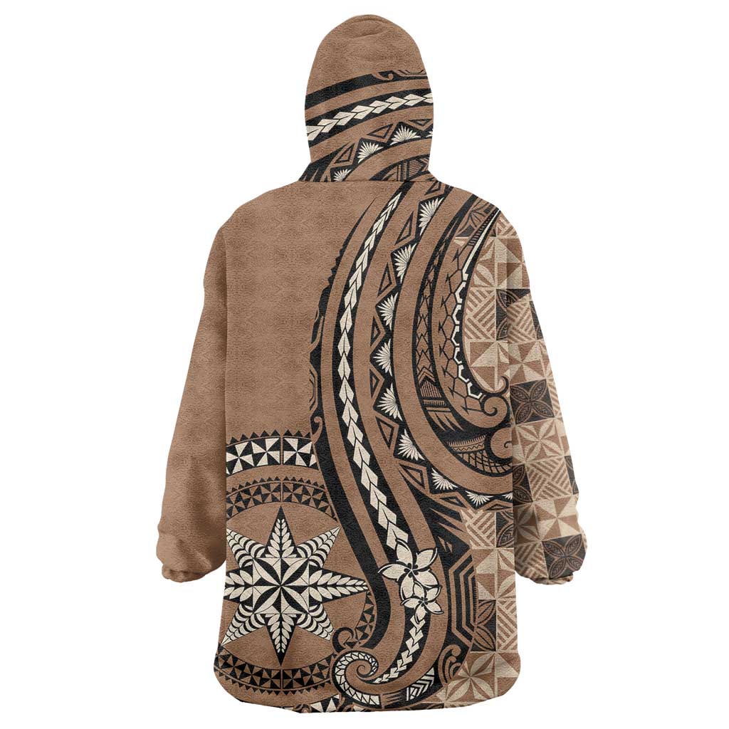 Personalized Tonga Ngatu Wearable Blanket Hoodie Vintage Brown Manulua Motifs